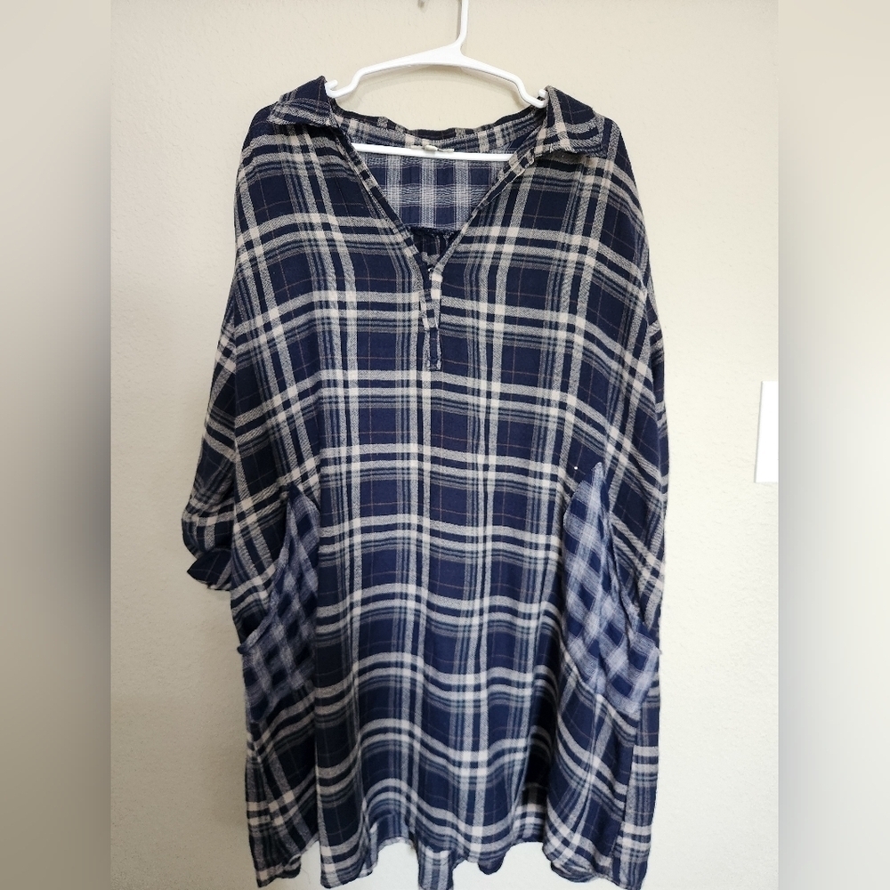 Umgee Plaid Tunic Dress Size Medium Navy Blue